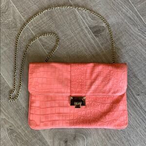 MOSSIMO Light Coral Faux Alligator Metal Shoulder Strap Clutch Bag